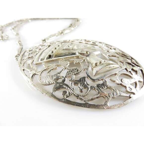Egyptian Revival Silver Nefertiti Pendant Sarcophagus Necklace Large 3.5" Repair - Picture 5 of 16